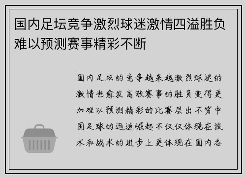 国内足坛竞争激烈球迷激情四溢胜负难以预测赛事精彩不断
